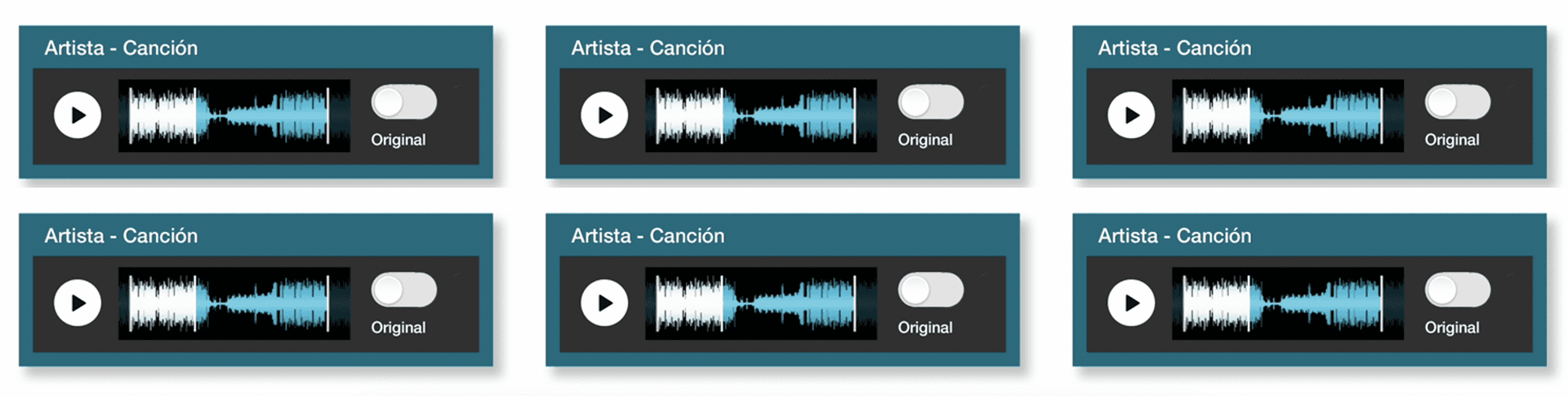 Ejemplos de reproductores A/B para comparar versiones originales y finales